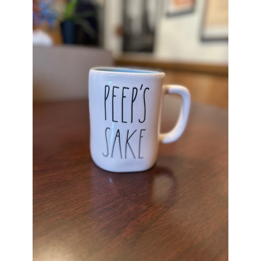 Rae Dunn's "Peeps Sake" Mug with blue inside